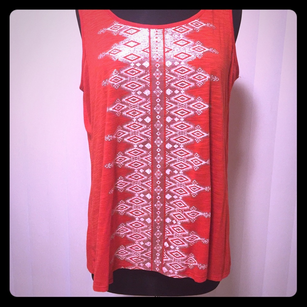 Style & Co tribal print tank 0X split back
